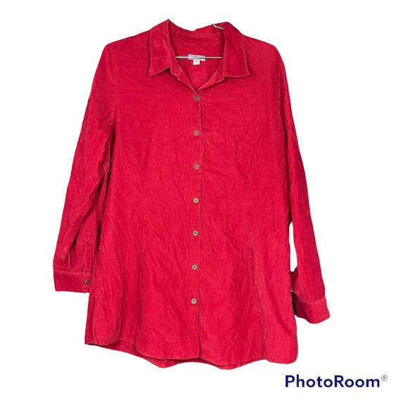 J. Jill Woman’s Red Button Down Corduroy Collared Shirt Size Medium - Picture 1 of 6